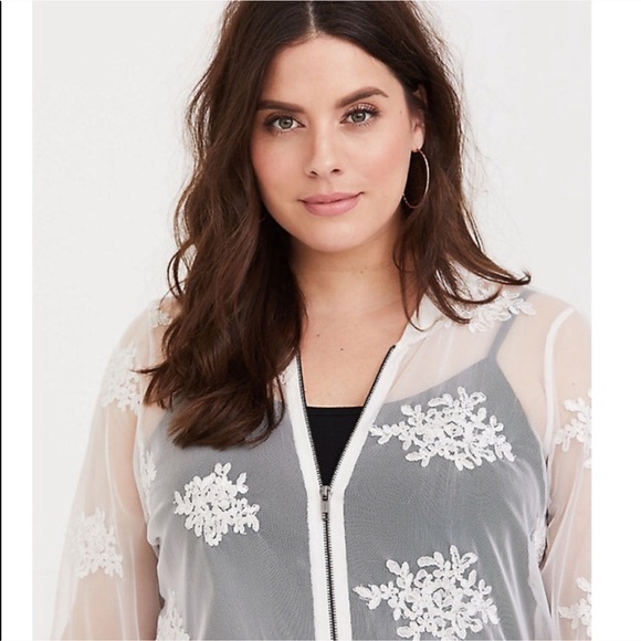 2X EMBROIDERED MESH PLUS SIZE BOMBER JACKET NWOT - Picture 4 of 5